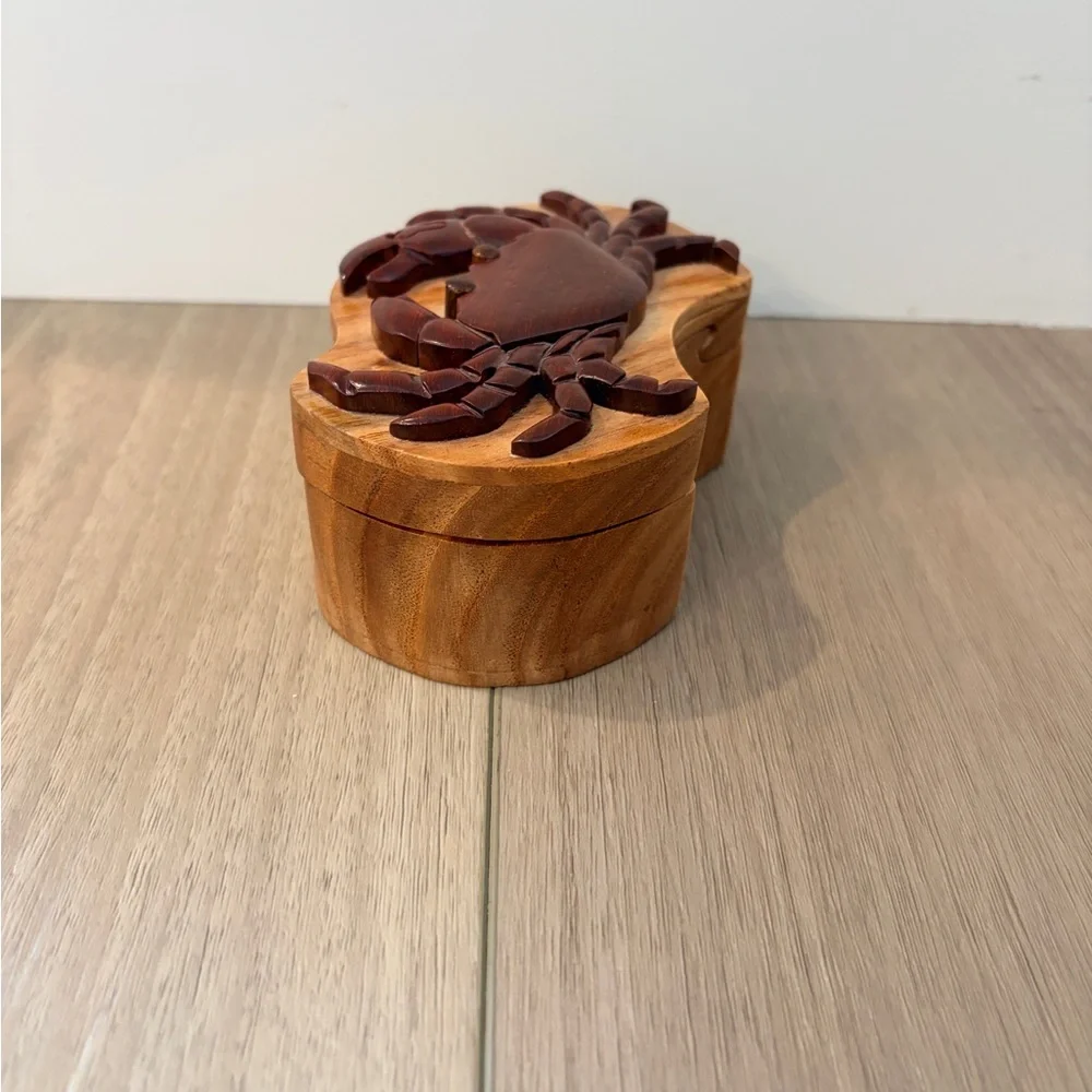 Crab Handcrafted Carved Intarsia Wood Puzzle Box Jewelry Trinket Box